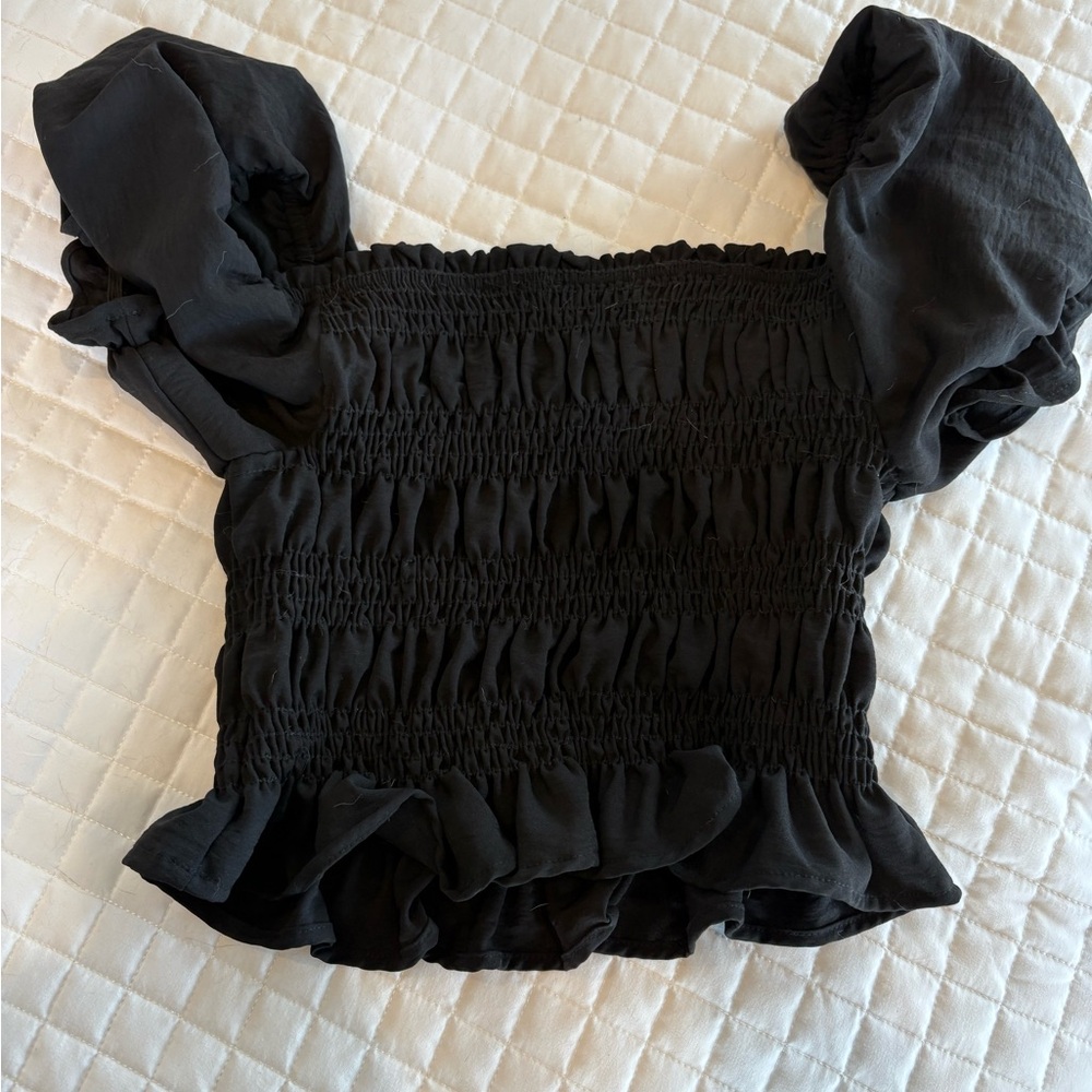 Lulu's Black Ruffled Smocked Blouse - Picture 4 of 8